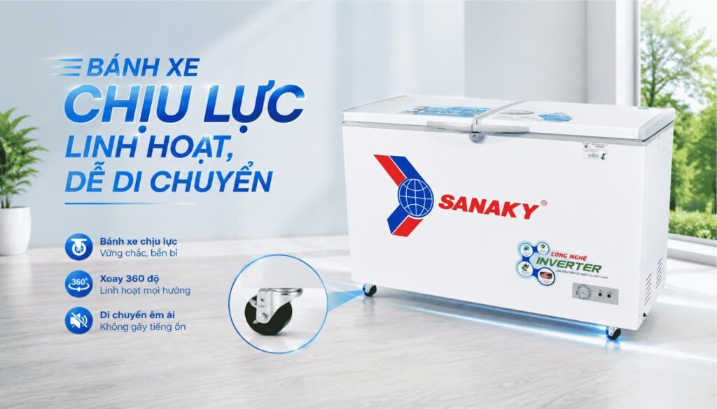 Bánh xe chịu lực tủ đông Sanaky VH-4099A3 dễ di chuyển linh hoạt