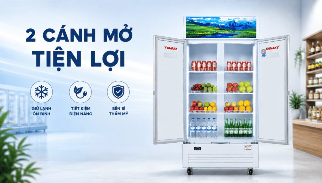 Thiết kế 2 cánh mở tủ mát Sanaky 500 lít VH-6009HP