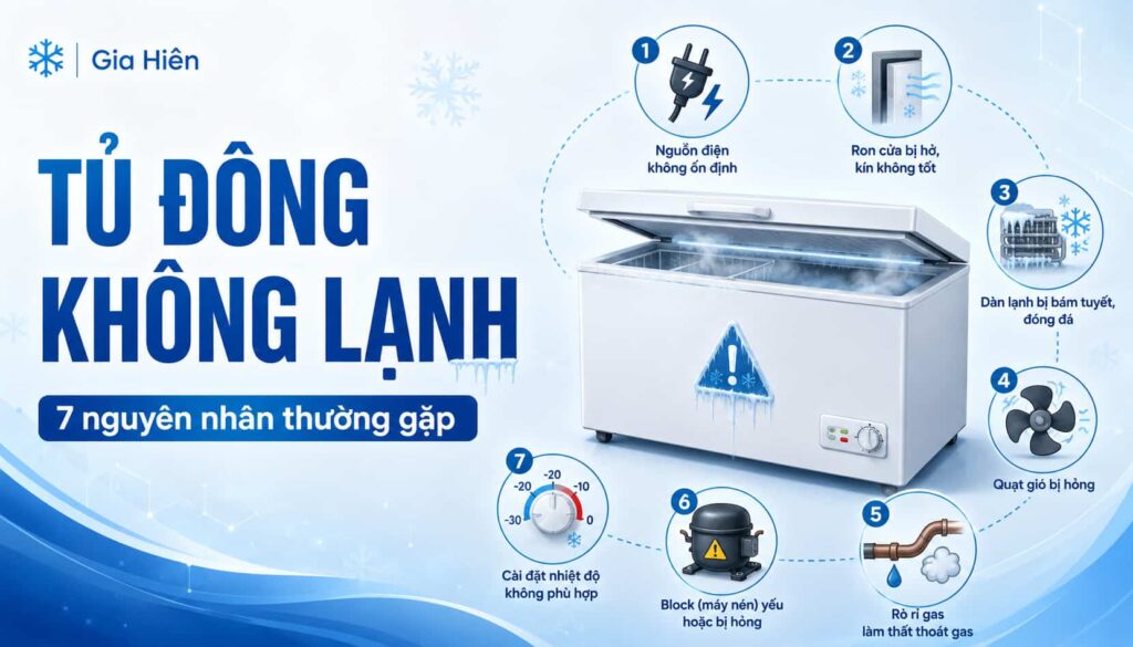 Tủ đông không lạnh phải làm sao? 7 nguyên nhân và cách khắc phục